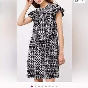 Loft dress Embroidered Eyelet Smocked Yoke Swing black white size Small